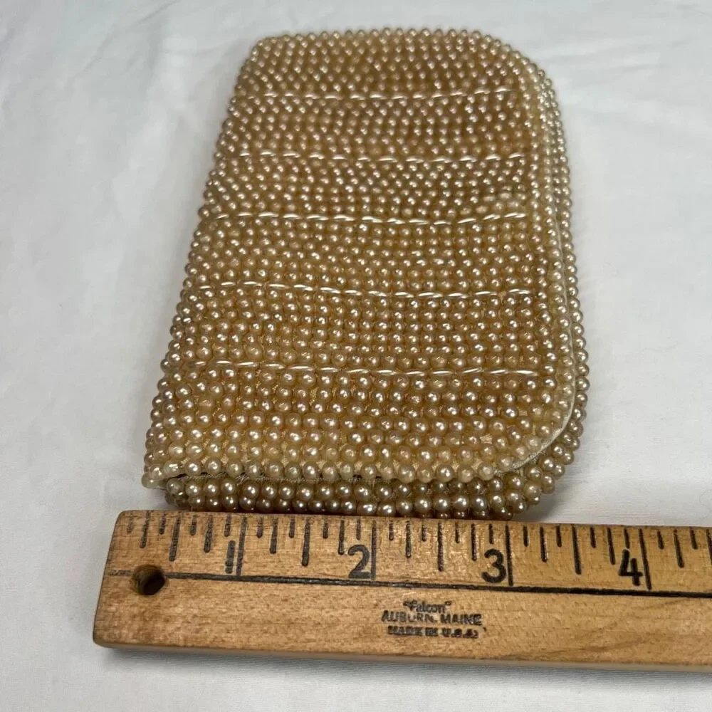 Vintage 50s Beaded Pearl Beaded Clutch Purse with Comb Japan Evening Bag‎